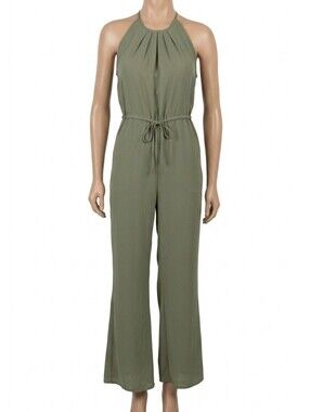 Orderplus Halter Neck Green Playsuit Backless Sleeveless Drawstring Size Small